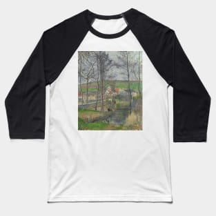 The Banks of the Viosne at Osny in Grey Weather, Winter by Camille Pissarro Baseball T-Shirt